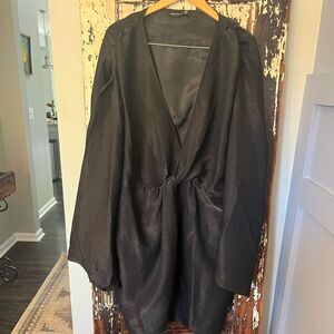NWT Pretty Little Thing Plus Black Glitter Twist Front Wrap Shift Dress. Size 18